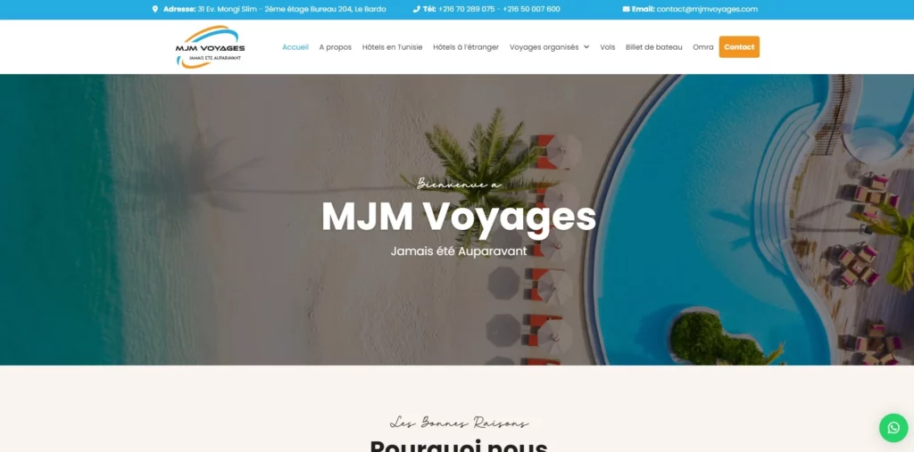 A screenshot of MJM Voyages website